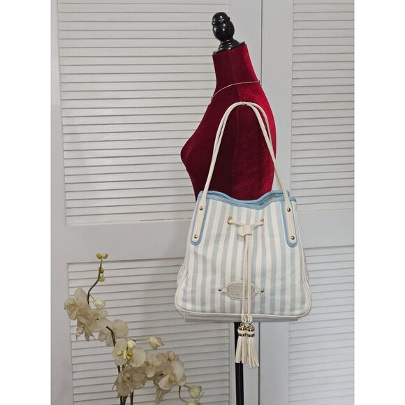 J. Pot Women's Light Blue Canvas Casual Striped Handbag Size Medium 2056 - Picture 2 of 14